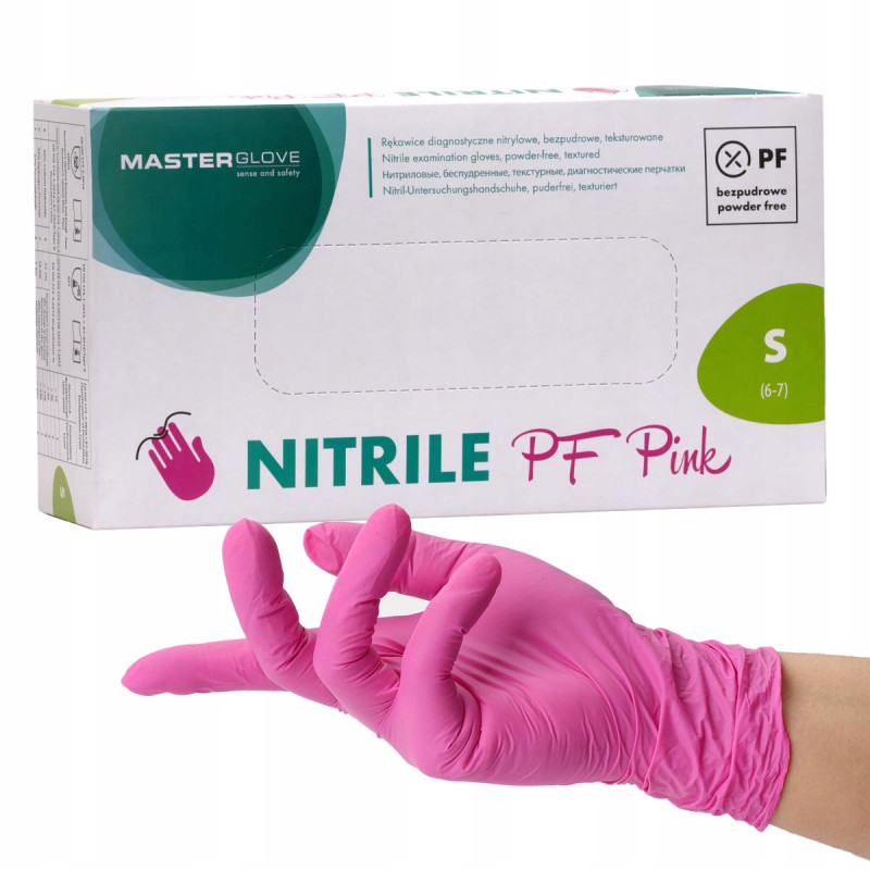 Rękawiczki Nitrylowe Jednorazowe Rękawice Master Glove Pink Różowe S 100szt
