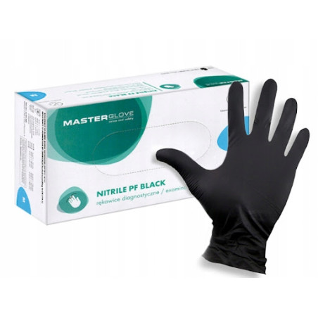 Rękawiczki Nitrylowe Jednorazowe Rękawice Master Glove Czarne M 100 szt.